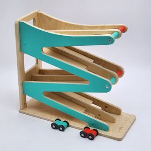 Lovevery Race & Chase Ramp Wooden Car Track Toy 2 Cars Red Blue 16-18 months